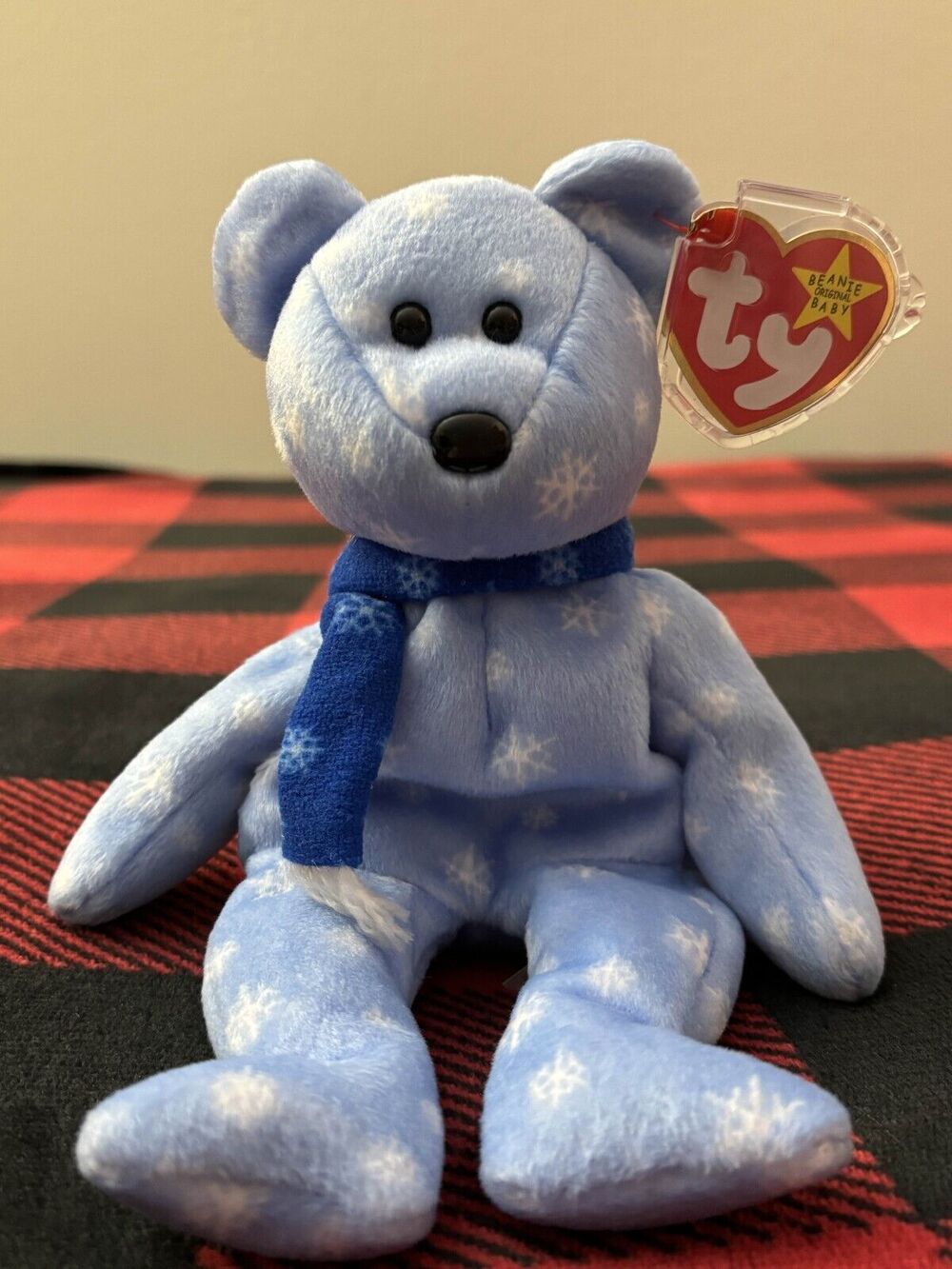 1999 Ty Holiday Teddy Bear 4257 Beanie Baby 9" Blue Plush Toy Stuffed Animal